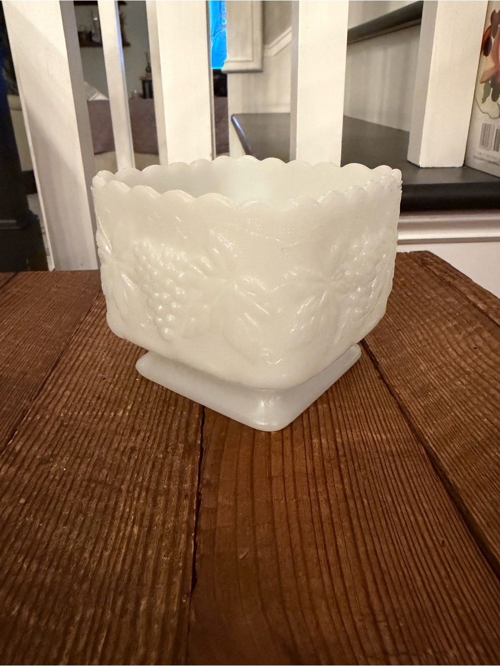 Vintage Milk Glass Planter with Grape Pattern